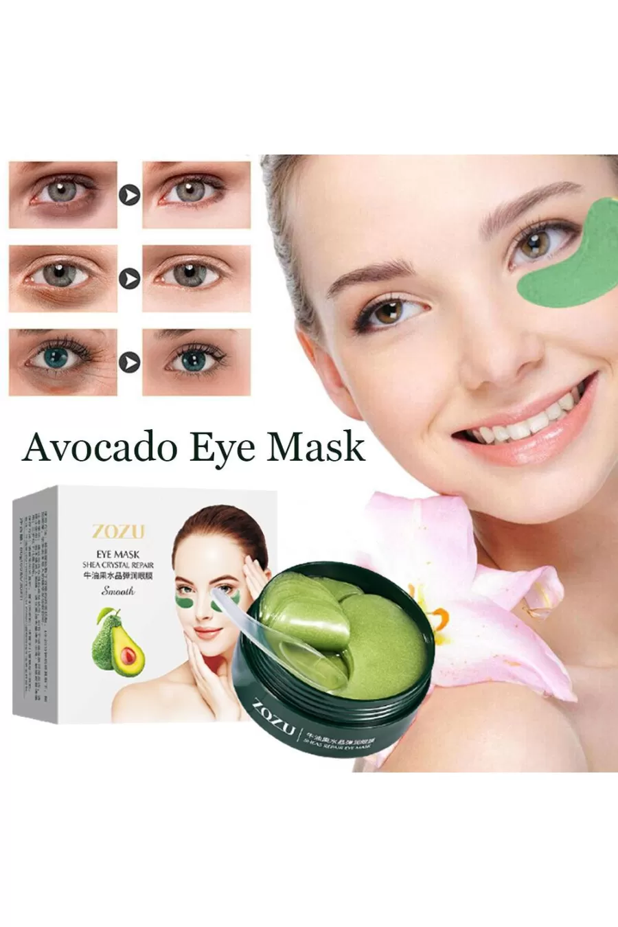 آبرسانی پوست دور چشم درخشان کننده پوست EYE MASK AVOCADO CRYSTAL زوزو Zuzo پچ زیر چشم آواکادو